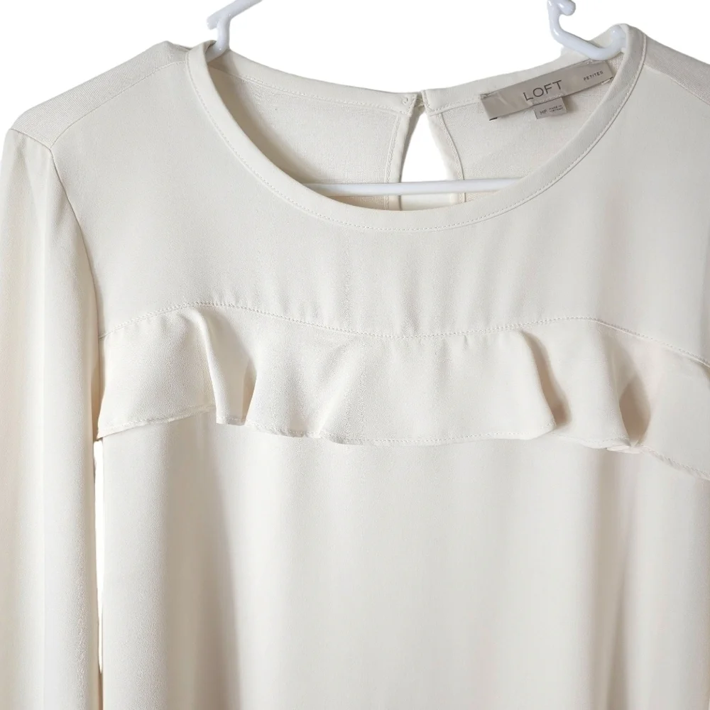 Loft Petite Ruffle Mixed Media Blouse - Picture 4 of 9